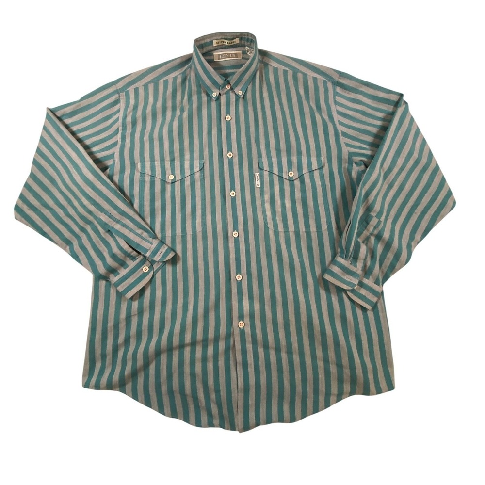 Vintage Levis Silver Label Striped Button Down‎ Shirt Men Size L